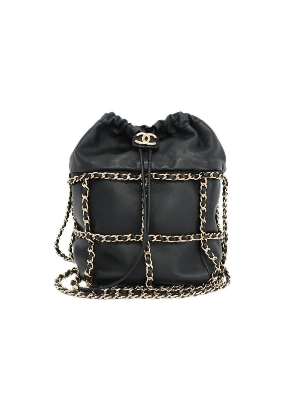 Chanel Ten Bucket Bag Chain Lambskin Black Gold CC Logo
